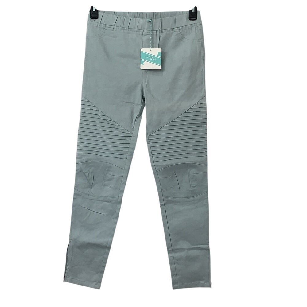 Umgee USA Womens Sage Green Moto Skinny Pants Leggings Ankle Zip Large C0266